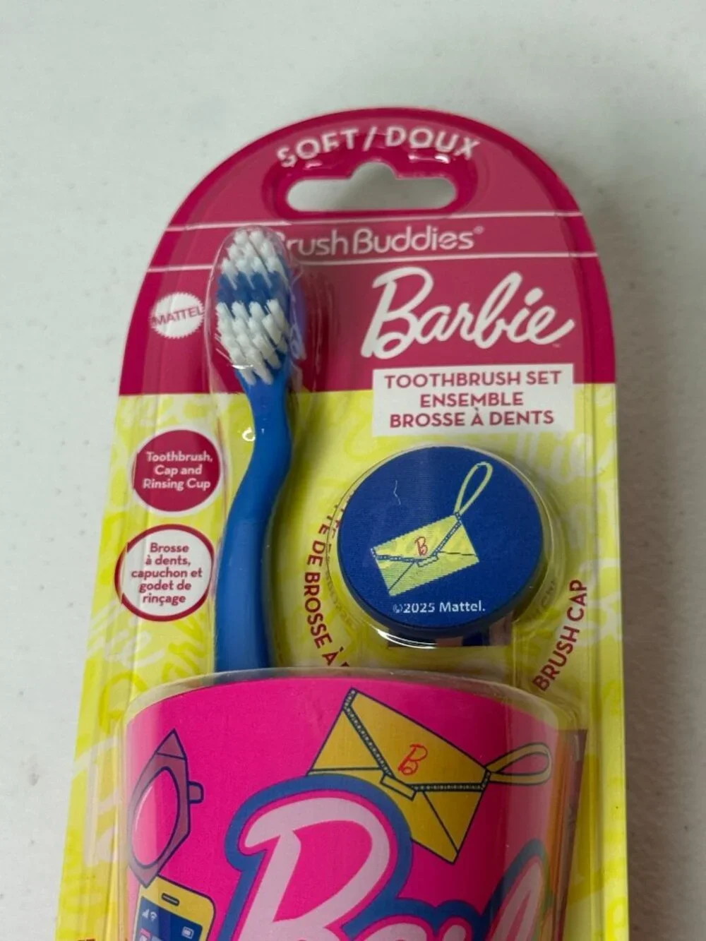 Barbie Toothbrush Set Brush Buddies Cup Cap Kids Travel Oral Care Pink